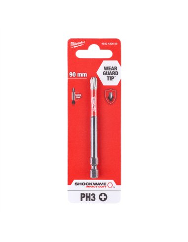Biți PH pentru șurubelnițe SHOCKWAVE IMPACT DUTY - Milwaukee - Shockwave PH3 x 90 mm - 1 pc - cod 4932430859