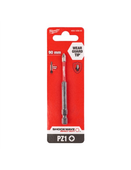 Biți PZ pentru șurubelnițe SHOCKWAVE IMPACT DUTY - Milwaukee - Shockwave PZ1 x 90 mm - 1 pc - cod 4932430862