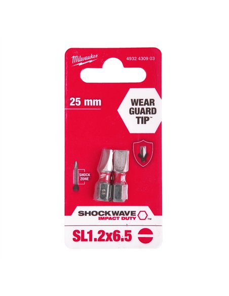 Biți SL pentru șurubelnițe SHOCKWAVE IMPACT DUTY - Milwaukee - Shockwave SL  6.5 x 25 mm - 2 pcs - cod 4932430903