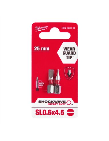 Biți SL pentru șurubelnițe SHOCKWAVE IMPACT DUTY - Milwaukee - Shockwave SL 4.5 x 25 mm - 2 pcs - cod 4932430901
