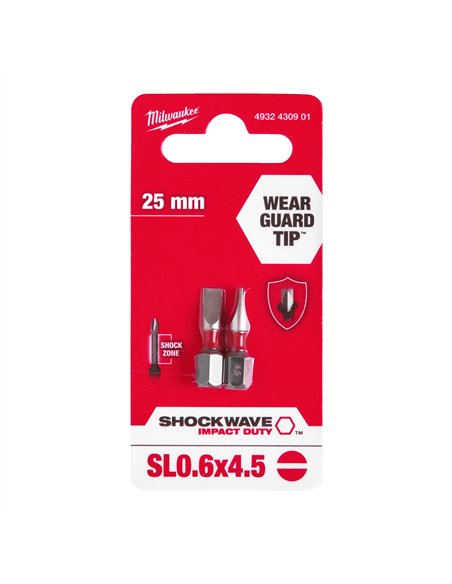Biți SL pentru șurubelnițe SHOCKWAVE IMPACT DUTY - Milwaukee - Shockwave SL 4.5 x 25 mm - 2 pcs - cod 4932430901