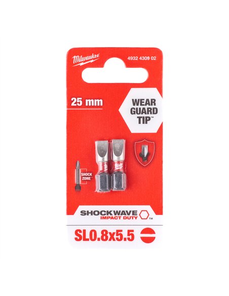 Biți SL pentru șurubelnițe SHOCKWAVE IMPACT DUTY - Milwaukee - Shockwave SL 5.5 x 25 mm - 2 pcs - cod 4932430902