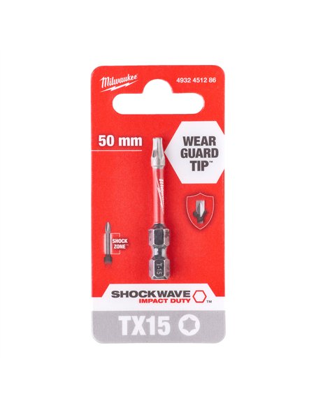 Biți TX pentru șurubelnițe SHOCKWAVE IMPACT DUTY - Milwaukee - Shockwave TX15 x 50 mm - 1 pcs - cod 4932451286