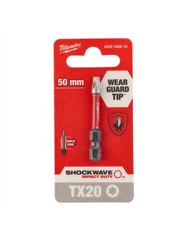 Biți TX pentru șurubelnițe SHOCKWAVE IMPACT DUTY - Milwaukee - Shockwave TX20 x 50 mm - 1 pc - cod 4932430876