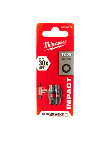 Biți TX pentru șurubelnițe SHOCKWAVE IMPACT DUTY - Milwaukee - Shockwave TX25 x 25 mm - 2 pcs - cod 4932430879