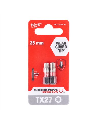 Biți TX pentru șurubelnițe SHOCKWAVE IMPACT DUTY - Milwaukee - Shockwave TX27 x 25 mm - 2 pc - cod 4932430884