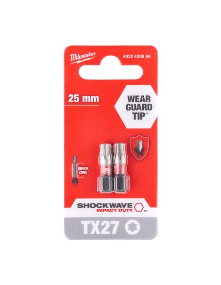 Biți TX pentru șurubelnițe SHOCKWAVE IMPACT DUTY - Milwaukee - Shockwave TX27 x 25 mm - 2 pc - cod 4932430884