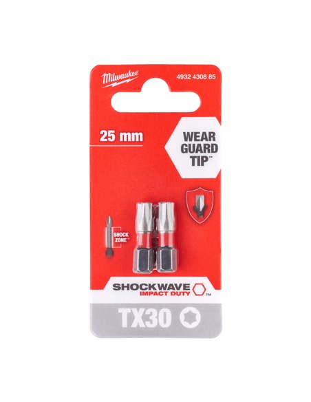Biți TX pentru șurubelnițe SHOCKWAVE IMPACT DUTY - Milwaukee - Shockwave TX30 x 25 mm - 2 pcs - cod 4932430885