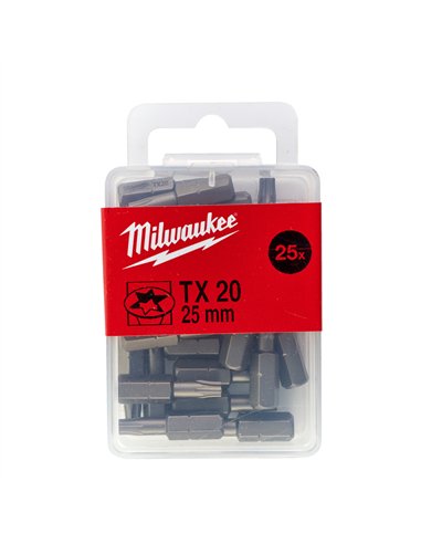 Biți pentru șurubelniță TX - Milwaukee - TX 20 x 25 mm - 25 pcs - cod 4932399596