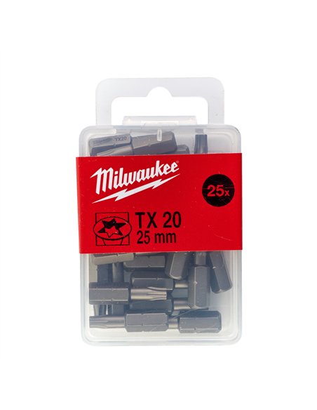 Biți pentru șurubelniță TX - Milwaukee - TX 20 x 25 mm - 25 pcs - cod 4932399596