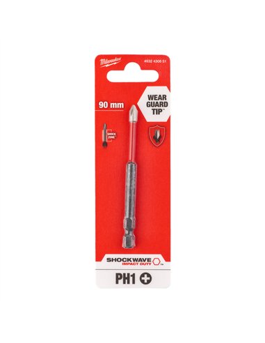 Biți PH pentru șurubelnițe SHOCKWAVE IMPACT DUTY - Milwaukee - Shockwave PH1 x 90 mm - 1 pc - cod 4932430851