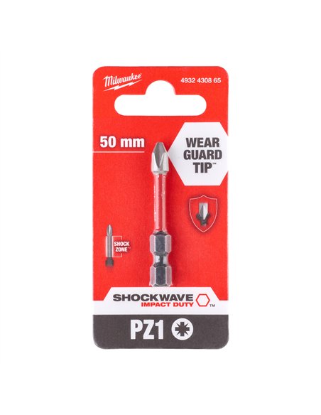 Biți PZ pentru șurubelnițe SHOCKWAVE IMPACT DUTY - Milwaukee - Shockwave PZ2 x 50 mm - 1 pc - cod 4932430865