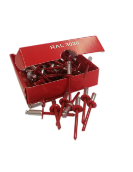 Set x 50 bucati Nituri pop rosii cap lat vopsite electrostatic RAL 3020-Traffic Red 4.8x12x9mm