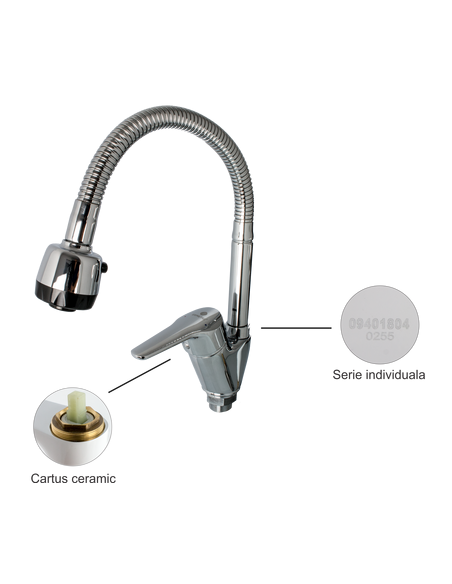 Baterie bucatarie cu pipa flexibila - ERMETIQ - ER-A108