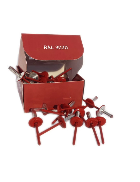 Set x 50 bucati Nituri pop rosii cap lat vopsite electrostatic RAL 3020-Traffic Red 4.8x16x16mm