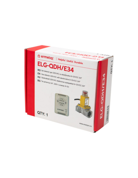 Set detector gaz 220V/AC cu electrovalva 9-12V/CC 3/4"