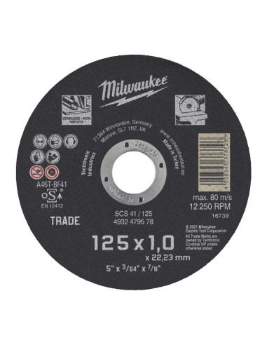 Disc abraziv pentru debitat metal, 125x1.0x22.22, 4932479578 Milwaukee