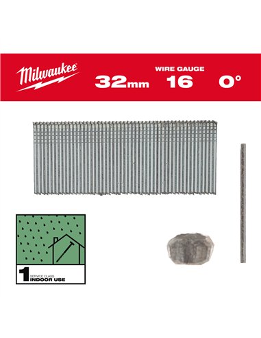 Cuie finisaj, 16G, cap subțire - Milwaukee - 16G / 0° / 25mm / G / SC1 - 5.000 pc - cod 4932498312