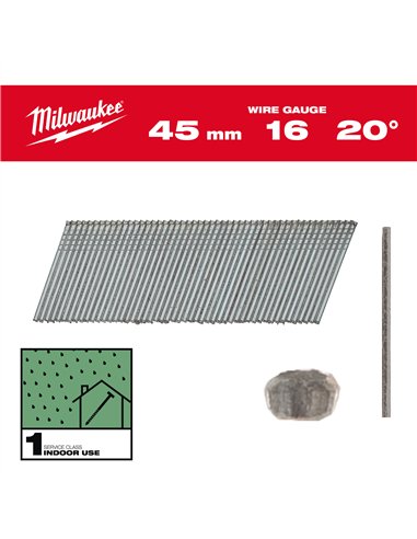 Cuie finisaj 16G - Milwaukee - 16G / 20° / 45 mm / G / SC1 - 2.000 pc - cod 4932492584