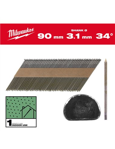 Cuie pentru pistol, 34°, cap D - Milwaukee - 34° D-Head 90 mm / RS / B / SC1 - 2.200 pc - cod 4932492604