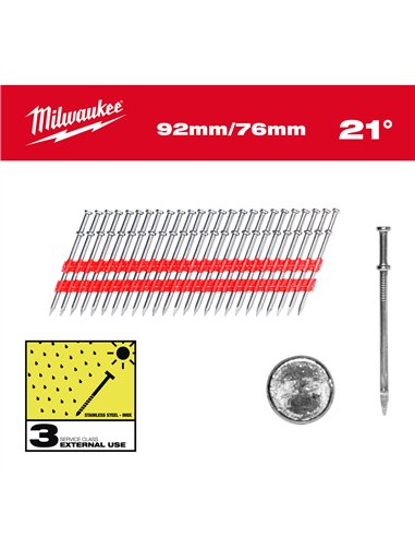 Cuie Duplex 21° - Milwaukee - Duplex Nails 21° Round Head 92 mm / 76 mm - 2000 pc - cod 4932498156