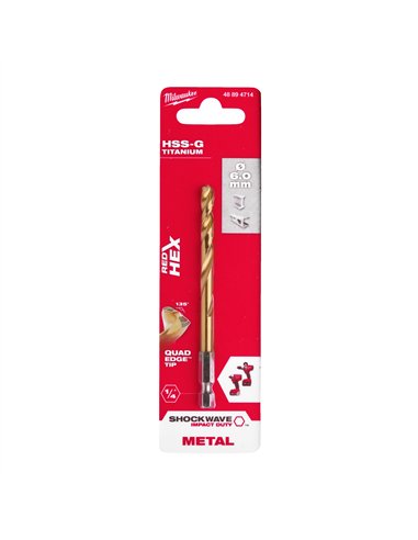 RED HEX - Burghie SHOCKWAVE HSS-Ground Titan pentru metal - Milwaukee - Shockwave HSS-G TiN Red Hex 6 mm - 1 buc - cod 48894714