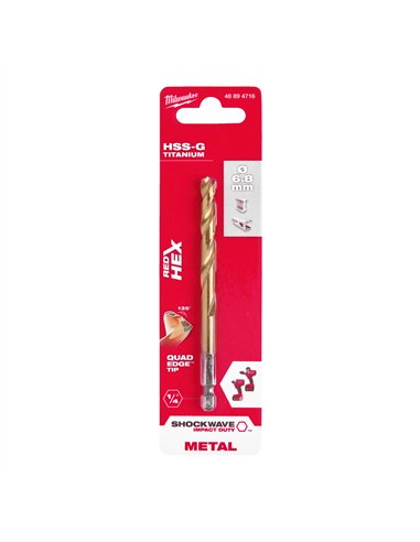 RED HEX - Burghie SHOCKWAVE HSS-Ground Titan pentru metal - Milwaukee - Shockwave HSS-G TiN Red Hex 6.8 mm - 1 buc - cod 4889471