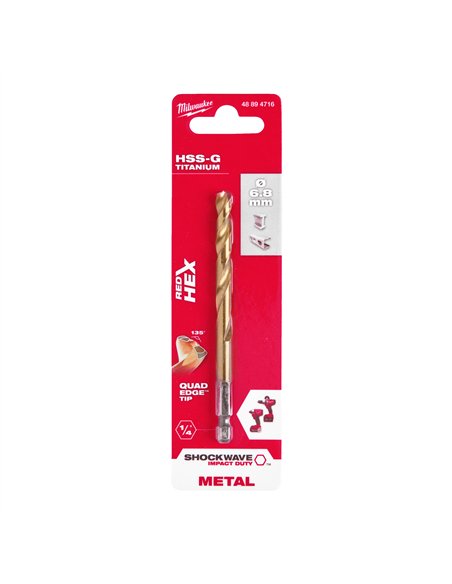 RED HEX - Burghie SHOCKWAVE HSS-Ground Titan pentru metal - Milwaukee - Shockwave HSS-G TiN Red Hex 6.8 mm - 1 buc - cod 4889471