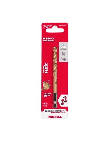 RED HEX - Burghie SHOCKWAVE HSS-Ground Titan pentru metal - Milwaukee - Shockwave HSS-G TiN Red Hex 7 mm - 1 buc - cod 48894717