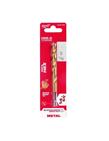 RED HEX - Burghie SHOCKWAVE HSS-Ground Titan pentru metal - Milwaukee - Shockwave HSS-G TiN Red Hex 8.5 mm - 1 buc - cod 4889472