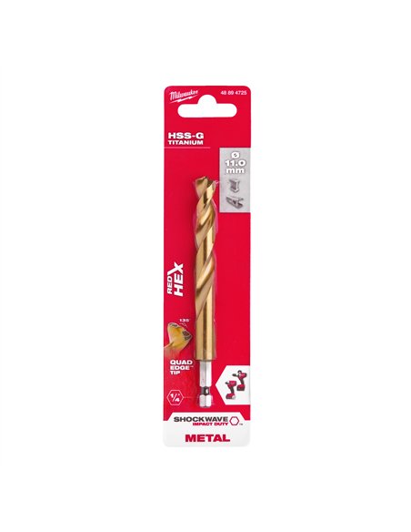 RED HEX - Burghie SHOCKWAVE HSS-Ground Titan pentru metal - Milwaukee - Shockwave HSS-G TiN Red Hex 11 mm - 1 buc - cod 48894725