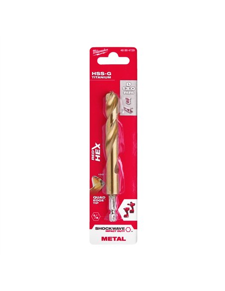 RED HEX - Burghie SHOCKWAVE HSS-Ground Titan pentru metal - Milwaukee - Shockwave HSS-G TiN Red Hex 13 mm - 1 buc - cod 48894729