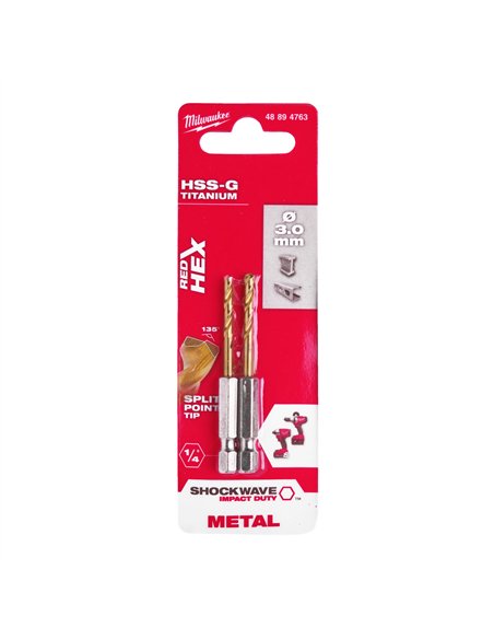 RED HEX - Burghie SHOCKWAVE HSS-Ground Titan pentru metal - Milwaukee - Shockwave HSS-G TiN Red Hex 3 mm - 2 buc - cod 48894763