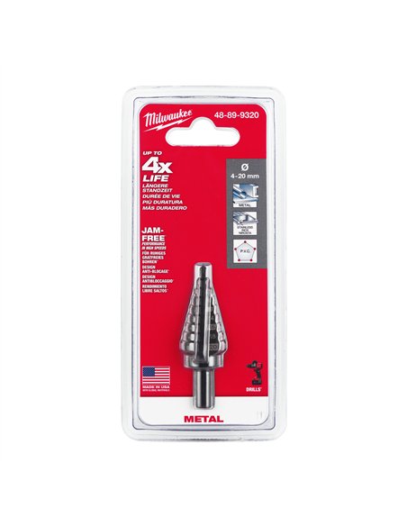Burghie în trepte - Milwaukee - 4 to 20 mm, 2 mm steps - 1 buc - cod 48899320