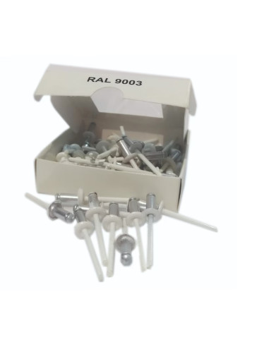 Set x 50 bucati Nituri pop albe cap lat vopsite electrostatic RAL 9003-White 4.8x12x9mm