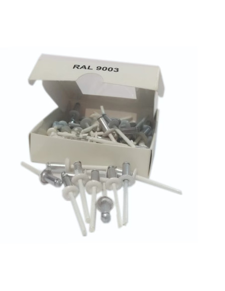 Set x 50 bucati Nituri pop albe cap lat vopsite electrostatic RAL 9003-White 4.8x12x9mm
