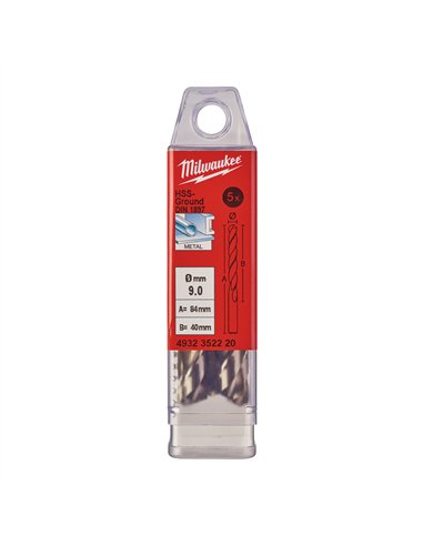 Burghie scurte HSS Ground pentru metal - DIN 1897 - set a câte 5 și 10 buc - Milwaukee - HSSGS 9.00 x 84 - 5 buc - cod 493235222