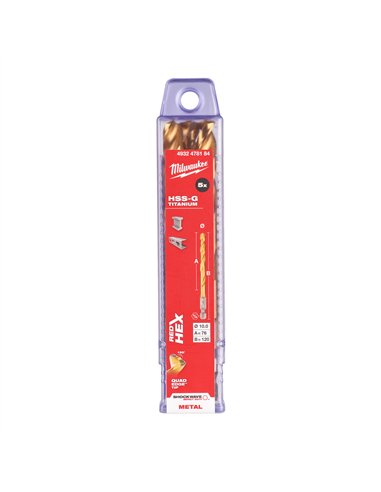 RED HEX - Burghie SHOCKWAVE HSS-Ground Titan pentru metal - Milwaukee - Shockwave HSS-G TiN Red Hex 10 mm - 5 buc - cod 4932478