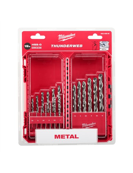 THUNDERWEB - Burghie metal HSS Ground - DIN338 - Milwaukee - HSS-G Thunderweb Set - 19 buc - cod 4932493869