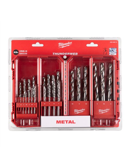 THUNDERWEB - Burghie metal HSS Ground - DIN338 - Milwaukee - HSS-G Thunderweb Set - 25 buc - cod 4932493870
