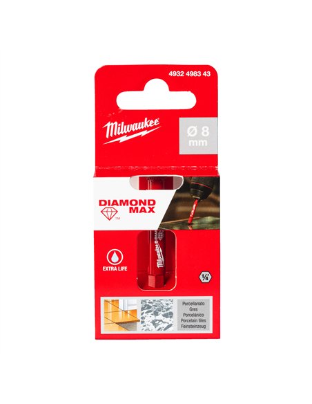 Burghie DIAMOND MAX 1/4 " pentru găurire umedă - Milwaukee - 8 mm 1/4" Hex - cod 4932498343