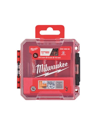 Burghie DIAMOND MAX 1/4 " pentru găurire umedă - Milwaukee - Diamond Drill 3 buc Set -3 pc - cod 4932498368