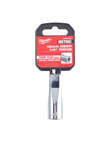 Cheie tubulară ¼″ cu FOUR FLAT - Milwaukee - 1/4 Drive Socket - Metric Deep - 12 mm - cod 4932478332